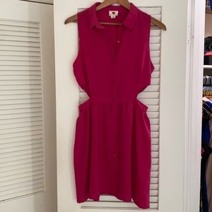 Cute button up collared pink dress with side cutouts